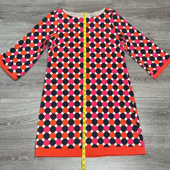 NWOT Eliza J Geo Print Jersey Shift Dress 3/4 Sleeve Exposed Back Zipper 8P - Picture 9 of 16